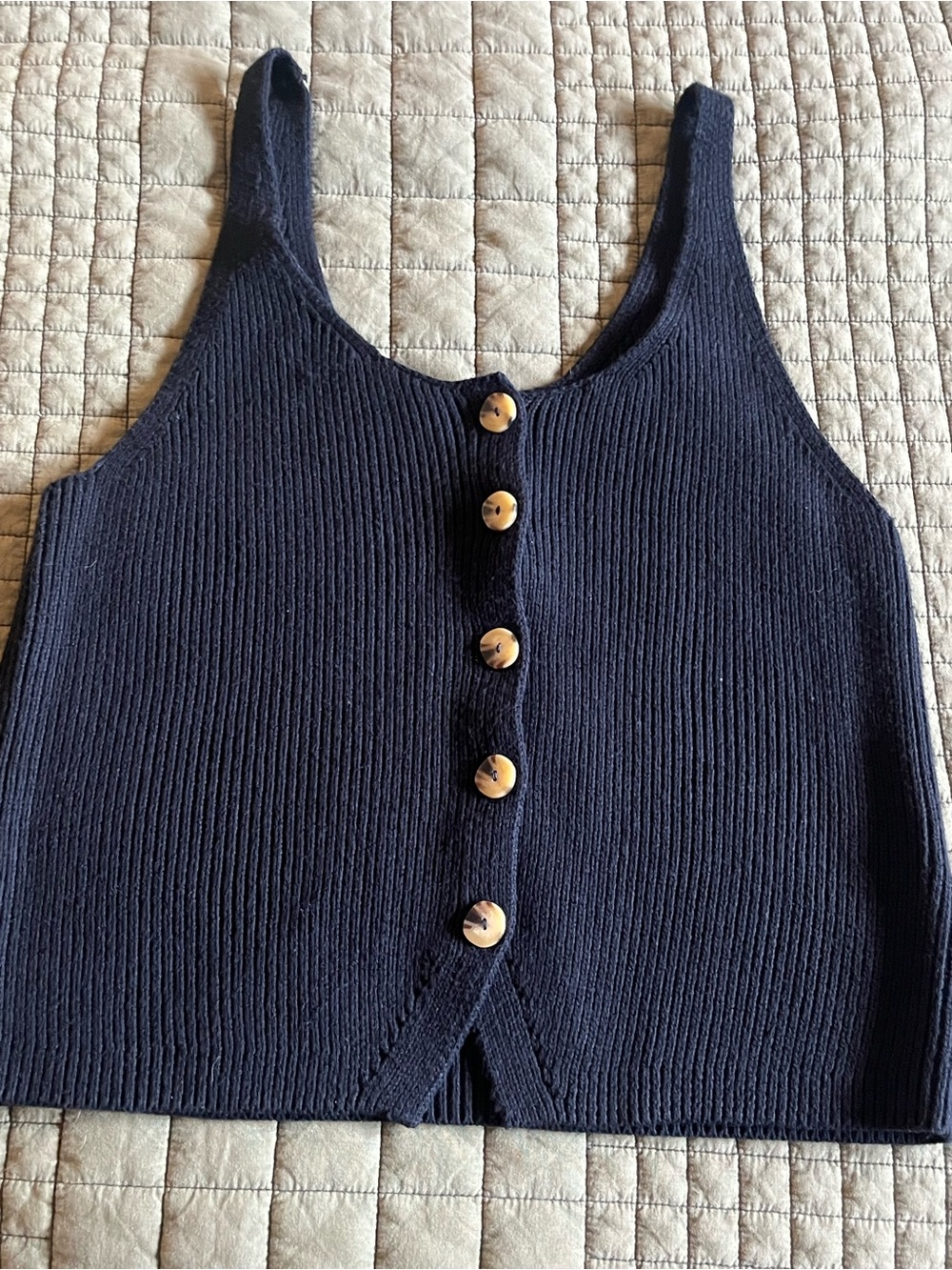 7 For All Mankind Black Ribbed Knitted Button-Front Cardigan Vest Preppy style